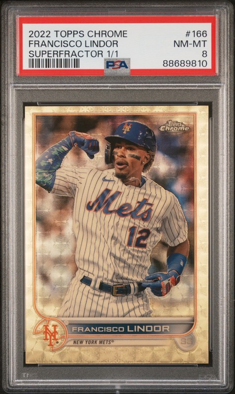 2022 TOPPS CHROME #166 FRANCISCO LINDOR SUPERFRACTOR 1/1 SP VARIATION PSA 8