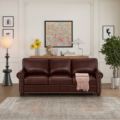 82.6'' Classic Modern 3 Seats Faux Leather Nails Sofa Couch For Living Room