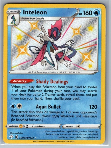 Inteleon SV027/SV122 Shiny Rare Shining Fates Shiny Vault Pokemon Holo MP