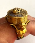 Antique Victorian Memento Mori Mori Skulls Gild Black Enamel Pill Box Ring