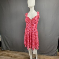 Urban Outfitters Dress Womens 2XL Pink Red Floral Ruffle Sleeve Fit Flare Boho