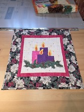 Christmas Holidays Wall Hanging Holly Berries Candles Handmade Quilted