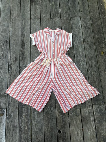 Vintage 1940s Red White Blue Stripe Culotte Wide Leg Romper Playsuit AS IS