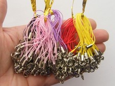 BULK 100 Mixed colours and silver cell phone strap 70mm with lobster clasp