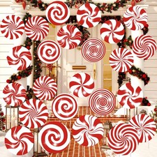Huwena 24 Pcs Christmas Outdoor Decorations Hanging Ornaments Peppermint Cand...
