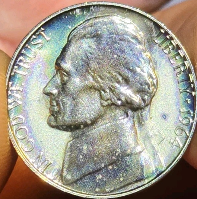 1964 Jefferson Nickel, PR Rainvow Toning