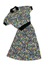 Vtg. Diane Von Furstenberg Set Retro Mod Art Deco Blouse Pleated Skirt Size S