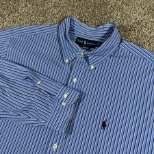 Polo Ralph Lauren Button Down Dress Shirt Mens Size 17.5 34/35 Blue Striped Pony