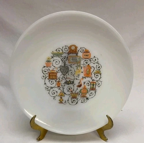 Anchor Hocking Homestead Milk Glass Salad Plates Home Sweet Home Set Of 12