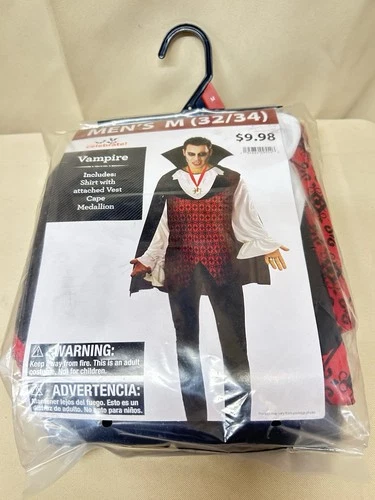 Men's Halloween Costume Vampire New Med 32/40 Shirt W/Vest, Cape, & Medallion