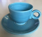Fiestaware Turquoise Cup & Saucer Ring Handle Homer Laughlin USA