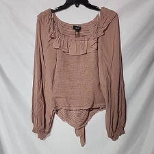 NEW - Small GIGIO Dusty Pink Open Back Ruffle Blouse, Long Sleeve, Tie/Bow