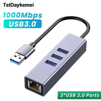 USB 3.0 HUB 1000Mbps 3 Ports USB 3.0 Type C HUB USB to Rj45 Gigabit Ethernet Ada