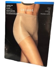 George Sandalfoot Silky Sheer Control Top Pantyhose Plus Sz Coffee Cafe Vtg New