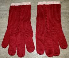women DARK RED KNIT GLOVES PINK TRIM AT CUFFS ONE SIZE FITS MOST so soft 