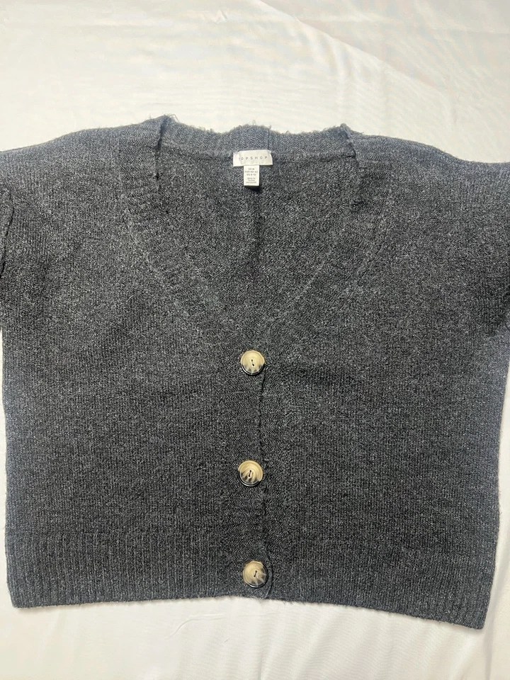 Cárdigan Topshop Mujeres Botón Frontal Tejido Corto Suéter Manga Globo Talla 8/10 Foto 3 de 4