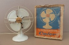 Ancien ventilateur CALOR vintage pied tulipe bakélite beige dans boite MARCHE