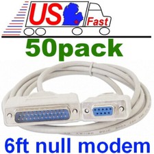 Lot50pcs 6ft DB9 FEMALE DB25 pin MALE Serial Null Modem Data Cable,Nul wired SHD