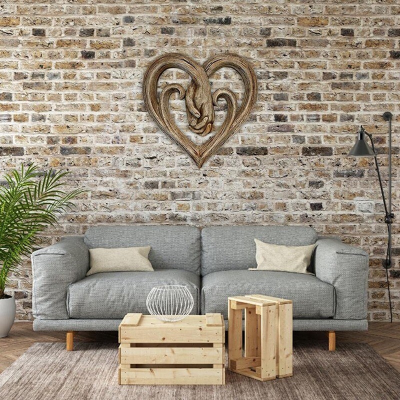 3X(Wooden Heart Holding Hands Wall Decor Sculpture Wall Art