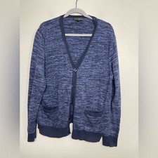 Express Men  s Heather Blue Button Front Cotton Cardigan Sz XL Preppy Business