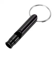 2x Emergency Outdoor Metal EDC Safety Whistles with Keyring, Black, Ships Free.