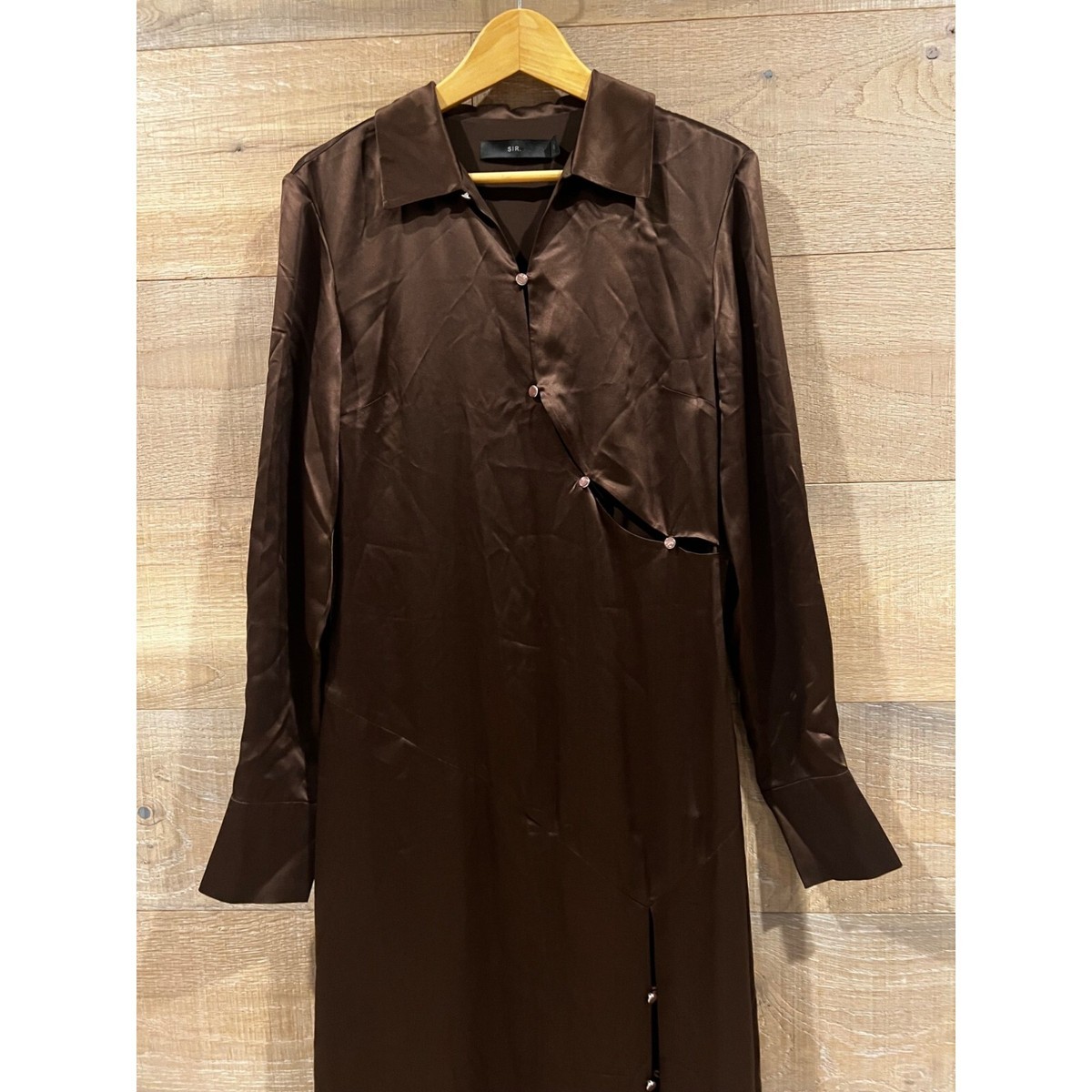 SIR. Selita cut-out brown maxi silk shirtdress Size 2/US 6 | eBay display picture 1