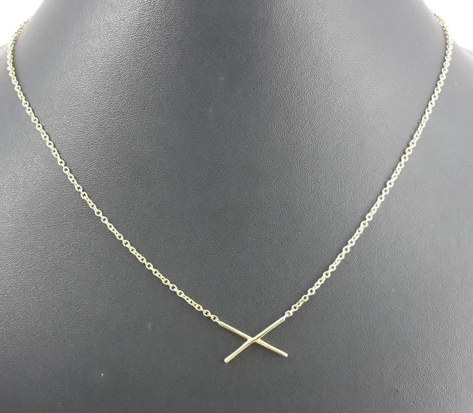 14k Yellow Gold Necklace Plated Solid 925 Sterling Silver Cross Jewelry  - Image 3 of 4