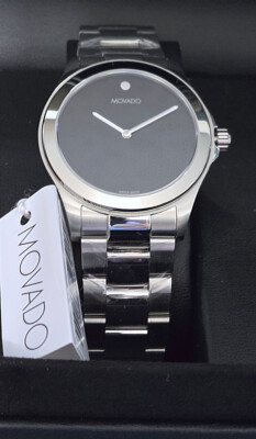 NEW! MOVADO Challenger Mens Swiss Quartz Black Museum Dial Watch