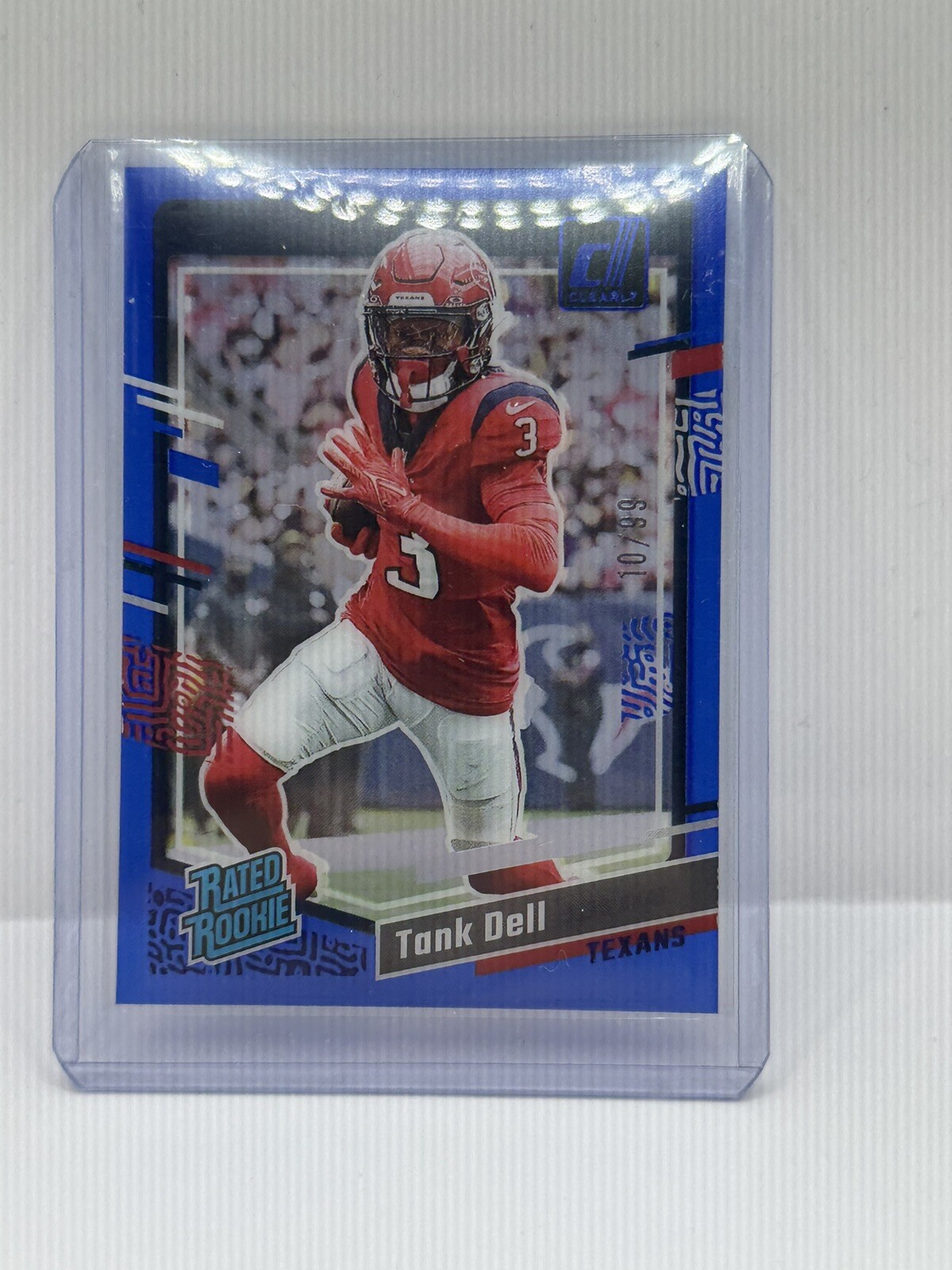 2023 Clearly Donruss Football Tank Dell RC Rated Rookie Blue /99 #85 Color Match