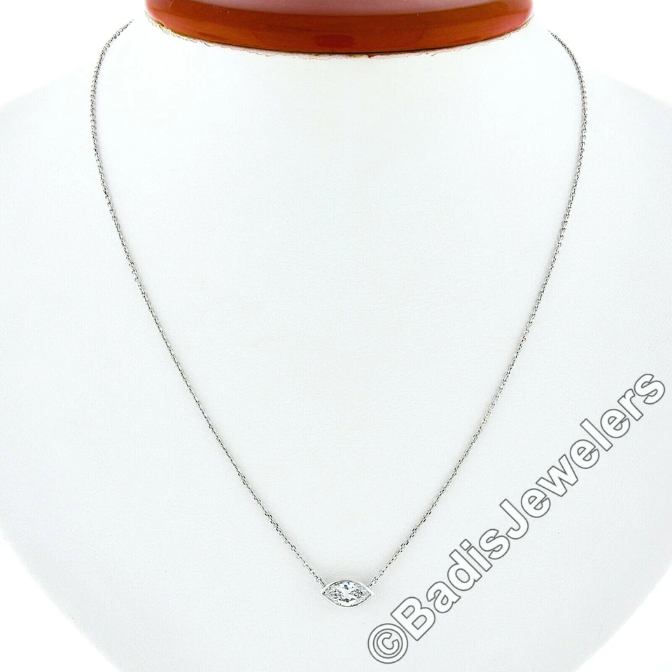 NUEVO 14K Oro .66ct GIA Bisel Marquesa Diamante Solitario Colgante Cadena Ajustable Foto 3 de 4