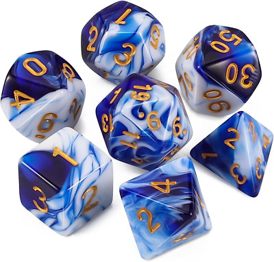DND Dice Set - Polyhedral Dice (Blue Mix White) 7 Pcs for Dungeon and Dr...