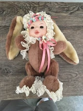 💛💙💜💚❤️Bunny Doll Baby Bear Used - Collectible - 1 Of A Kind - Porcelain Face