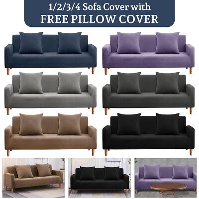 Samt Elastisch Stretch Sofabezug 1 2 3 4 Sitzer Couch Schonbezug + Kissen UK