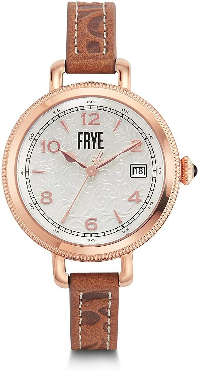 FRYE Women's Melissa 37FR00019-06 Rose Gold Tone Watch w/ Brown Leather Band