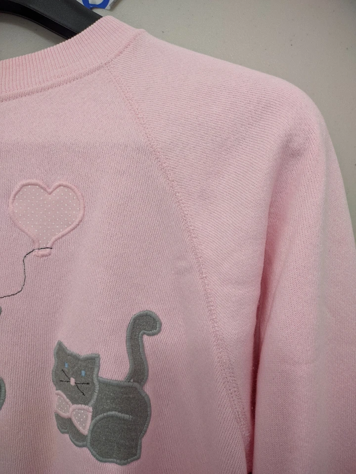 Hanes Sweatshirt Womens M Pullover Cat Kitten Embroider Crazy Grandma VTG USA - Image 4 of 4