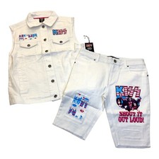 Kiss 100 Authentic 2p Set Collared Vest size Medium  Shorts size 32 Off white