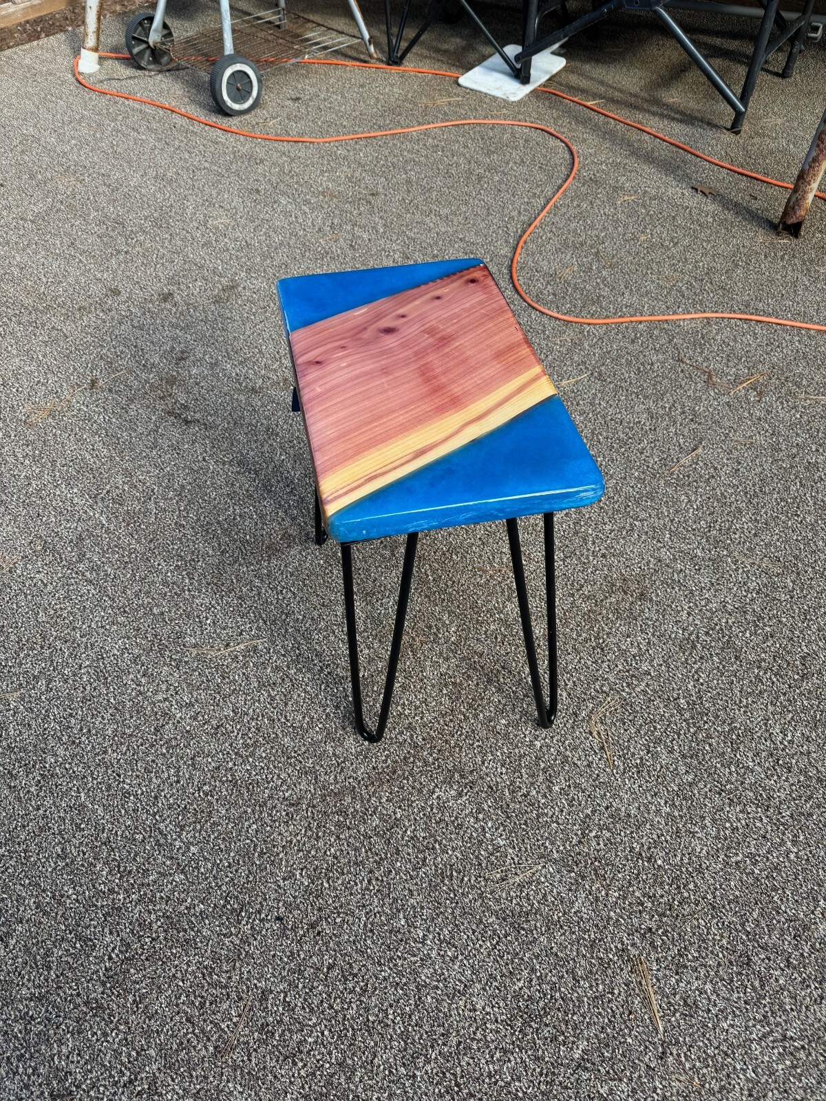 Live Edge wood and epoxy-Red Cedar with 2 Ocean Blue Epoxy Rivers-Matte Finish-image