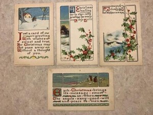 (4) Christmas Greeting Cards Signed Artist Initials 1911 era SKU# 33372