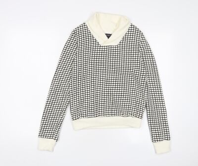 Cocobella Damen Pullover Pulli elfenbeinfarben V-Ausschnitt kariert Acryl Größe S
