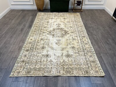 Beige Area Rug, Antique Turkish Rug, Bohemian Rug, Oriental Rug, 5.8 x 9.4 ft