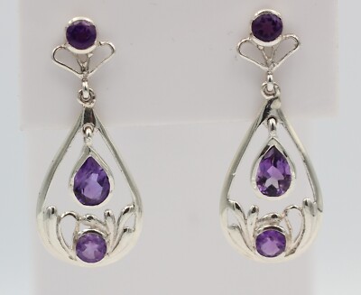 Boucles D'oreilles Argent 925 Avec Améthyste - Dormeuses, Neuves Avec étiquettes