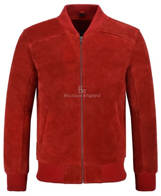 70er Herren Echt Leder Jacke Rot Wildleder Retro Bomber Klassisch Biker Style 275-P