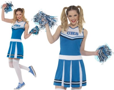 Ladies Cheerleader Fancy Dress Costume Pom Poms Womens