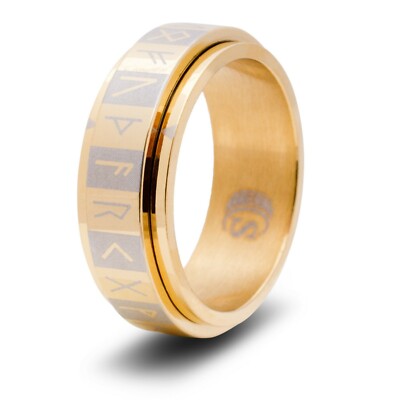 Elder Futhark Runes Ring Spinner Ring Gold size 12 RPG Tabletop Gaming Roleplay
