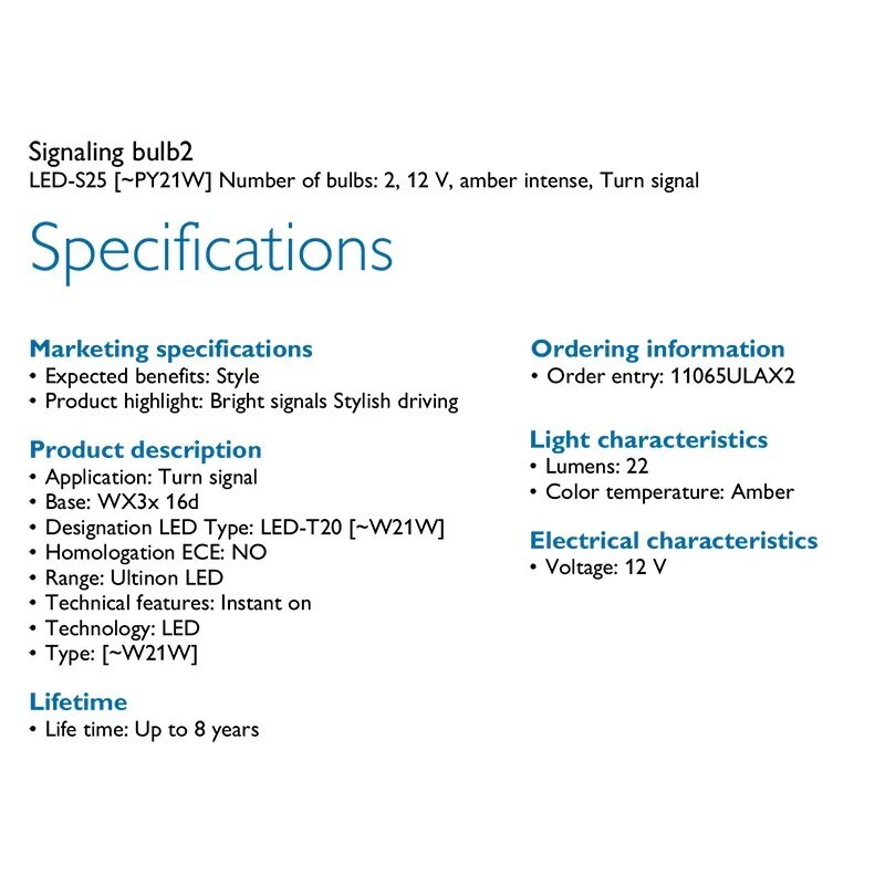 Philips Ultinon LED WY21W T20 with 2x CANbus Adapter Car Turn