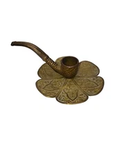 Vintage Brass Smoking Match Tray Candle Holder  Tobacciana