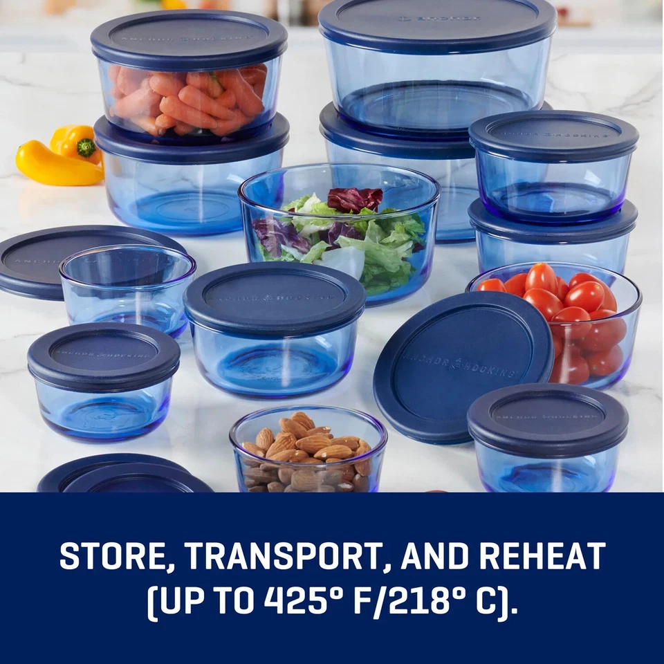 Anchor Hocking SnugFit Glass Food Storage Containers with Navy Lids, 26 Piece Se - Image 4 of 4