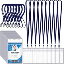 200 Pcs Clear Plastic Vertical Name Tags Badge ID Card Holder w/ 200 Lanyards