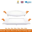 3W 6W 9W 12W 15W 18W 24W LED Recessed Ceiling Panel DownLight Round/Square CWHIT