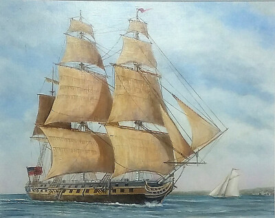 Original Oil Painting - AMERICAN FRIGATE, CIRCA 1810 by Penna Artist David Young